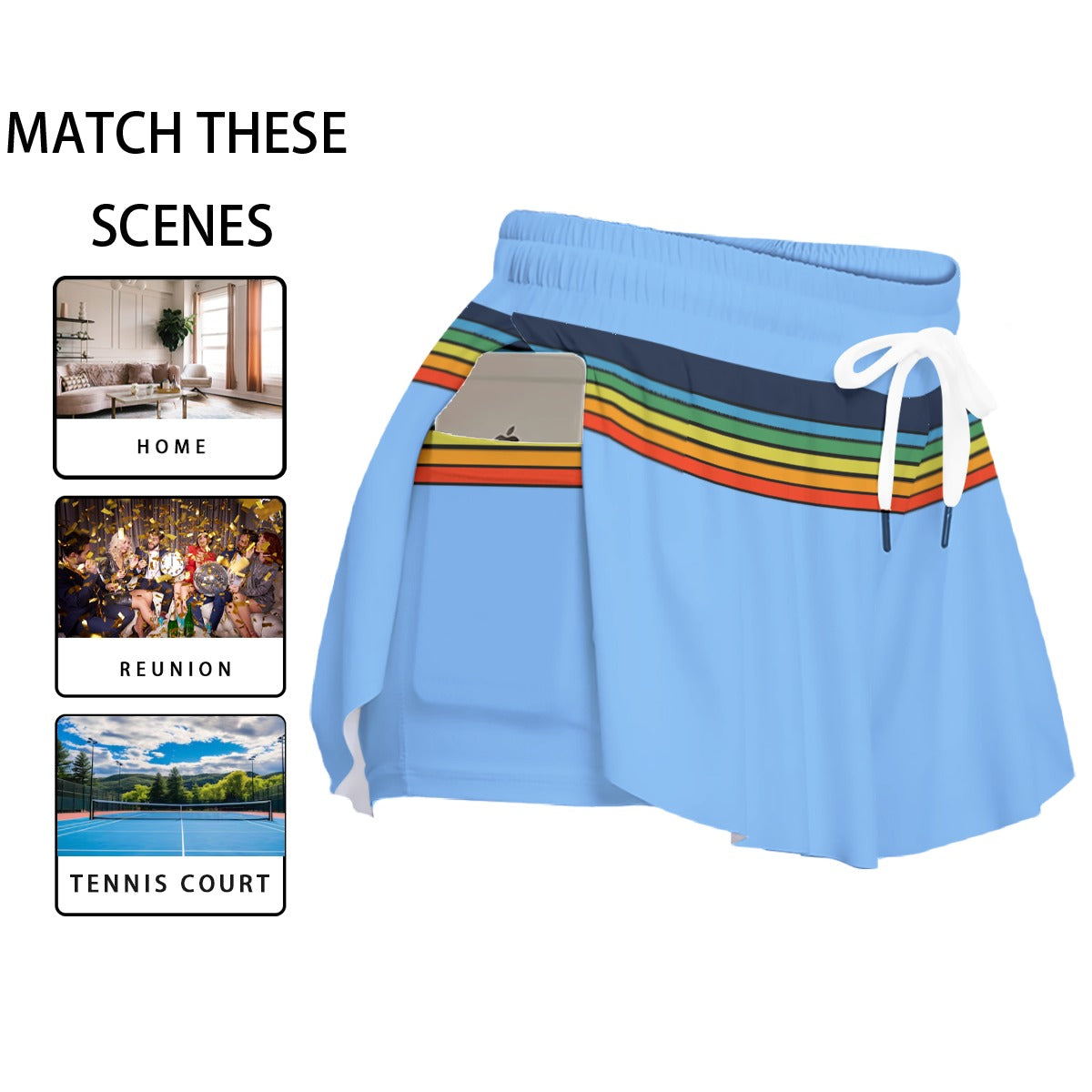 Rainbow Vintage Women's Sport Skorts With Pocket