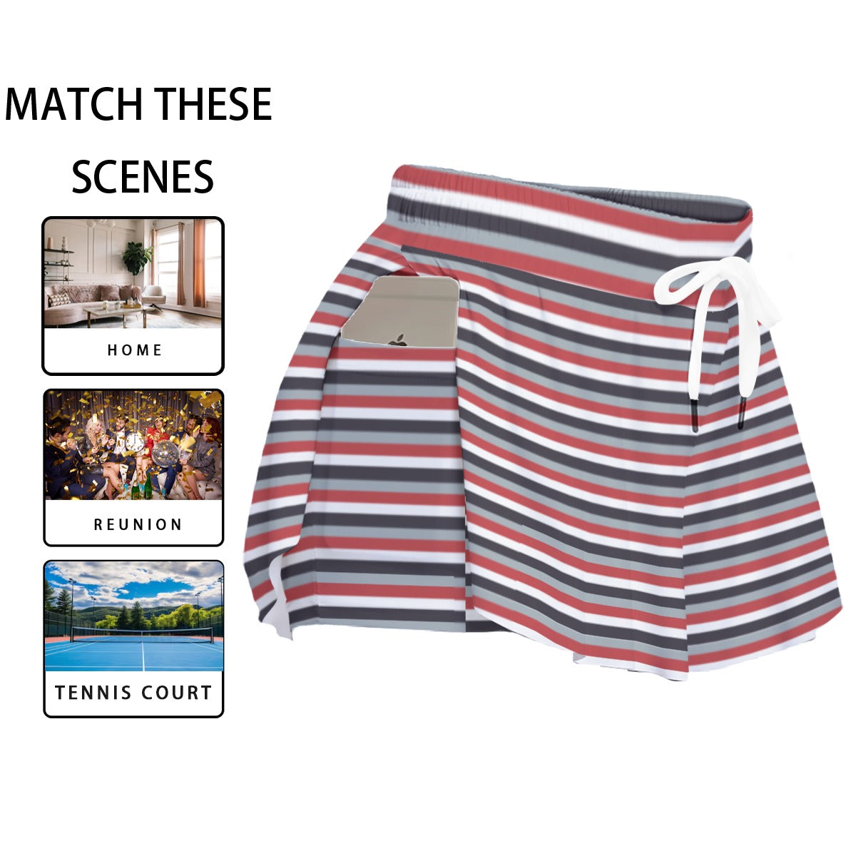 Striped Women's Sport Skorts With Pocket